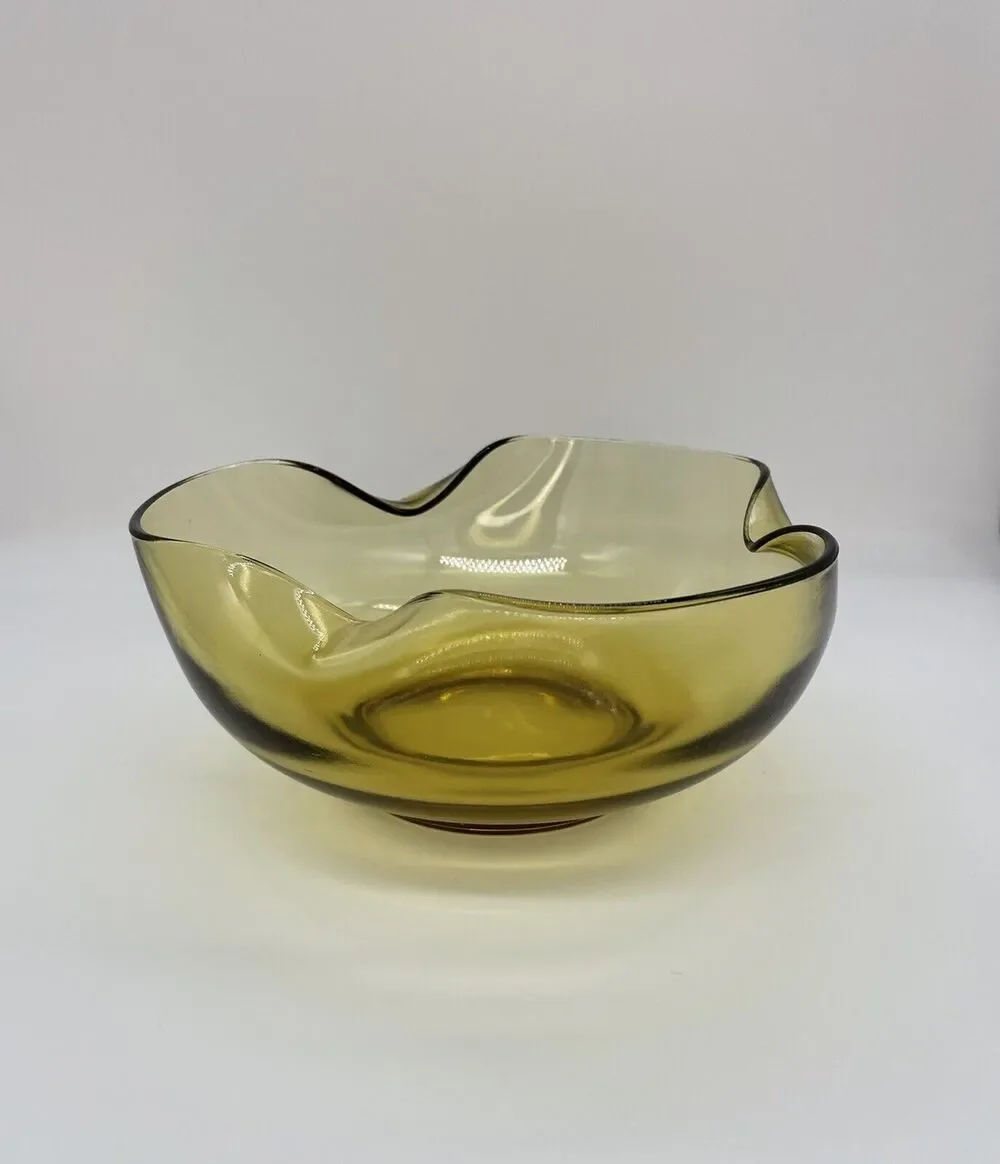 Vintage Amber Glass Folded edge Bowl 9